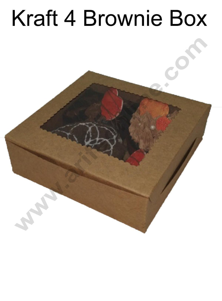 Cake Decor Kraft Brownie Boxes 4 Cavity with Clear Window,