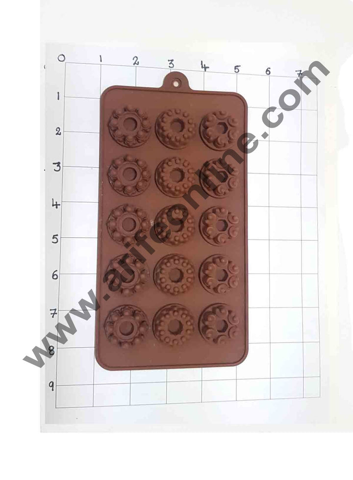 Cake Decor Silicon 15 Cavity Mix Donut Design Brown Chocolate Mould, Ice Mould, Chocolate Decorating Mould