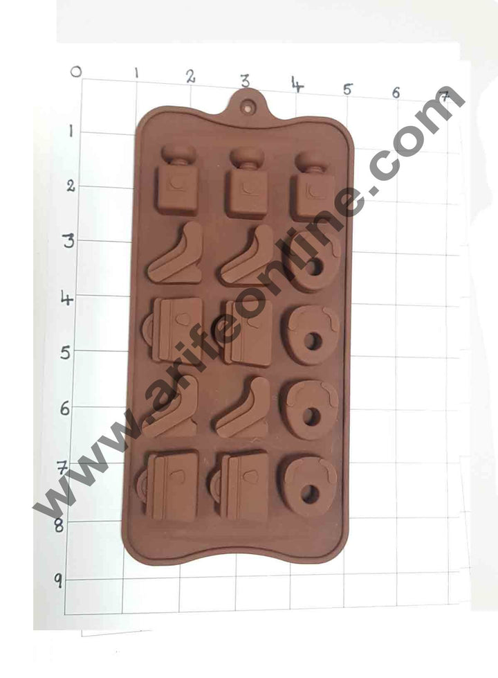 Cake Decor Silicon 15 Cavity New Purse, Sandal and Prefume Bottle Design Brown Chocolate Mould, Ice Mould, Chocolate Decorating Mould