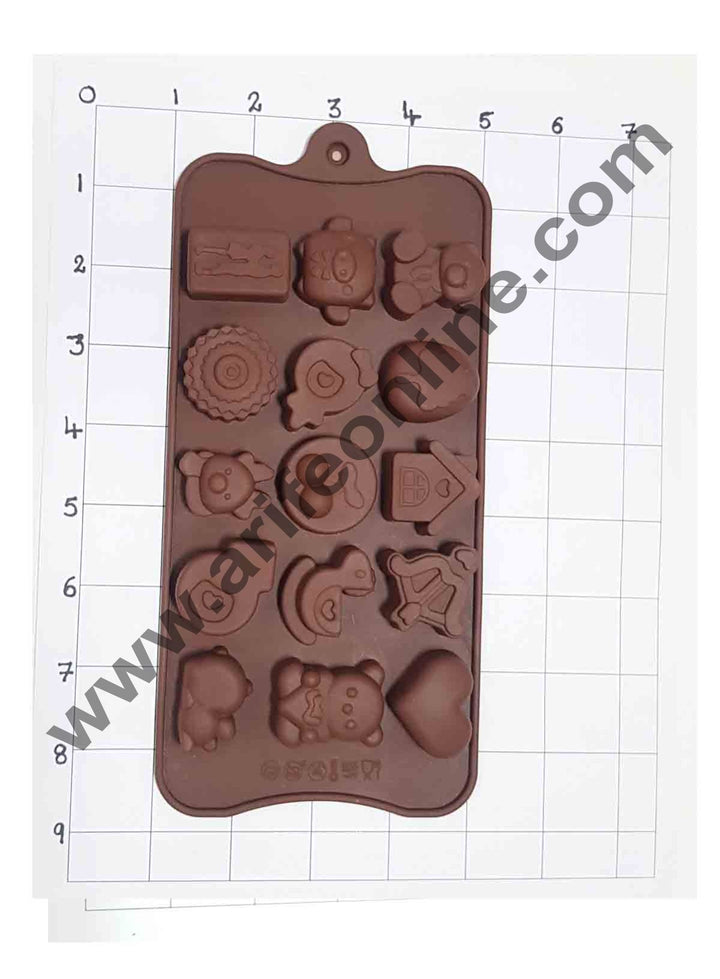 Cake Decor Silicon 15 Cavity New Teddy,Couples and Heart Design Brown Chocolate Mould, Ice Mould, Chocolate Decorating Mould