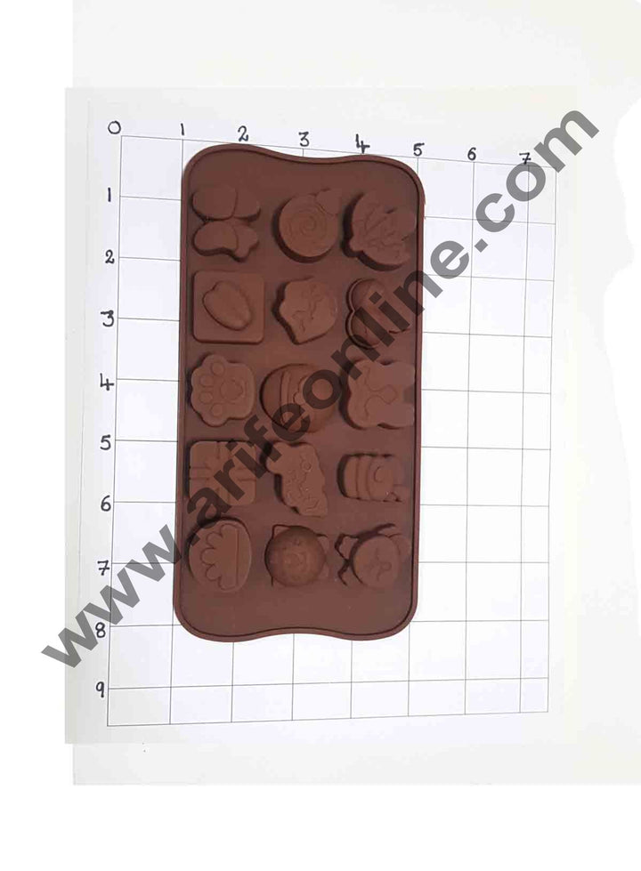Cake Decor Silicon 15 Cavity Mix GiftBox,Grass,Kitten Face Brown Chocolate Mould, Ice Mould, Chocolate Decorating Mould