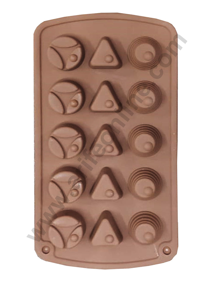 Cake Decor 15-Cavity Round, Triangle and Frill Shape Silicone Brown chocolate Moulds