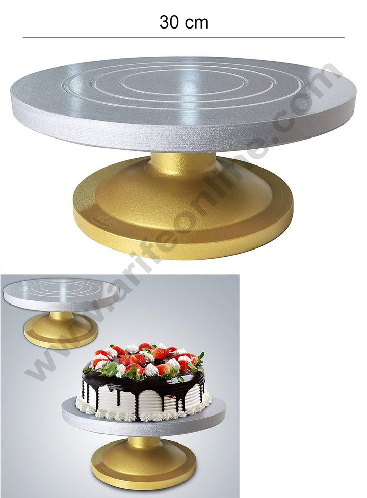 Cake Decor 360 Degree Rotating Cake Stand Cake Decorating Turntable, Silver Golden 12-inch
