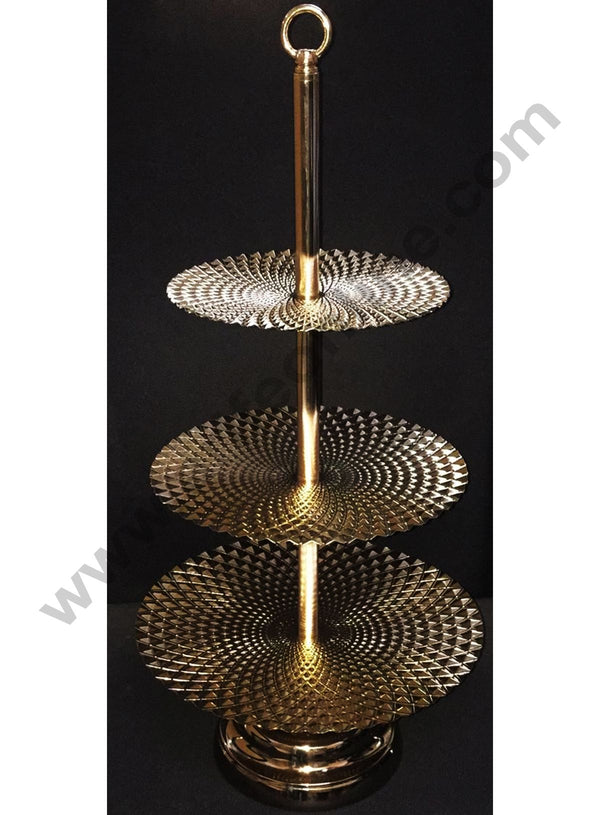 Cake Decor 3 tier Metal Fancy Desing Plates Cake Stand & Dessert Stand, Gold