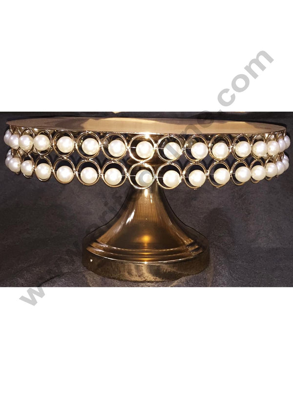 Cake Decor Golden Metal fancy Cake Stand with Pearl Display Stand (12in Diameter)