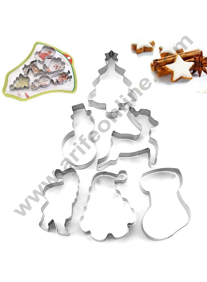 Cake Decor Stainless Steel 6 pcs Bell Shaped Snowman Christmas Tree Jingle Bell Santa Cookie Cutter Fondant Biscuit Cake Fruit Cutter