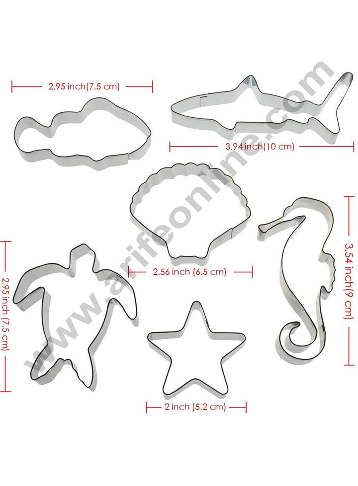 Cake Decor Stainless Steel 6 pcs Shark Starfish Turtle Fish Seahorse Seashell Cookie Cutter Fondant Biscuit Cake Fruit Cutter