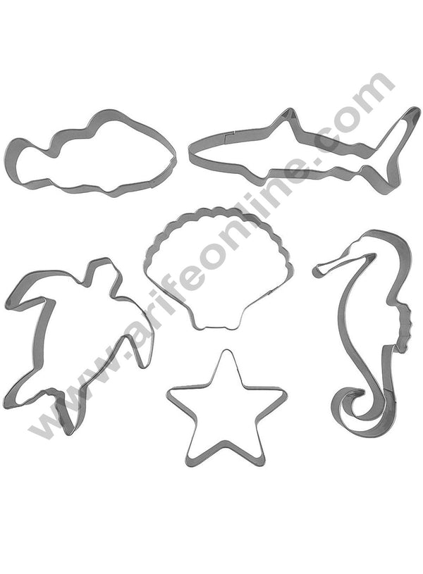 Cake Decor Stainless Steel 6 pcs Shark Starfish Turtle Fish Seahorse Seashell Cookie Cutter Fondant Biscuit Cake Fruit Cutter