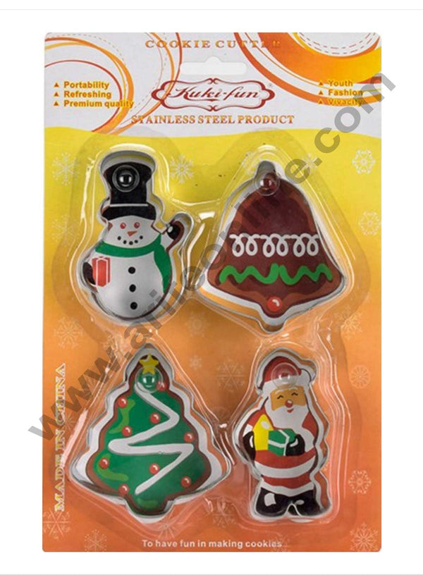 Cake Decor Stainless Steel 4pc  Snowman Christmas Tree Jingle Bell Santa Clause Cookie Cutter Fondant Biscuit Cake Fruit Cutter