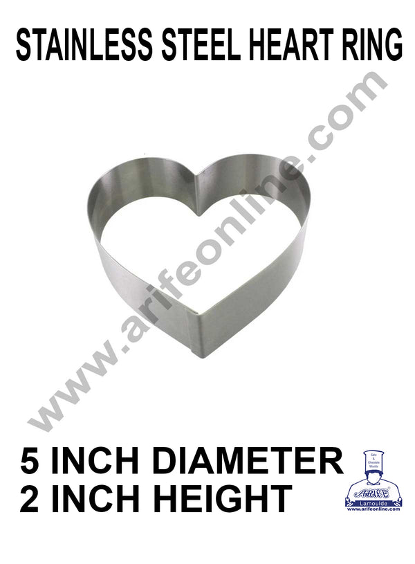 Cake Decor Heart Cake Ring Stainless Steel Cutter Heavy Ring ( 5 inch Diameter X 2 inch Height )