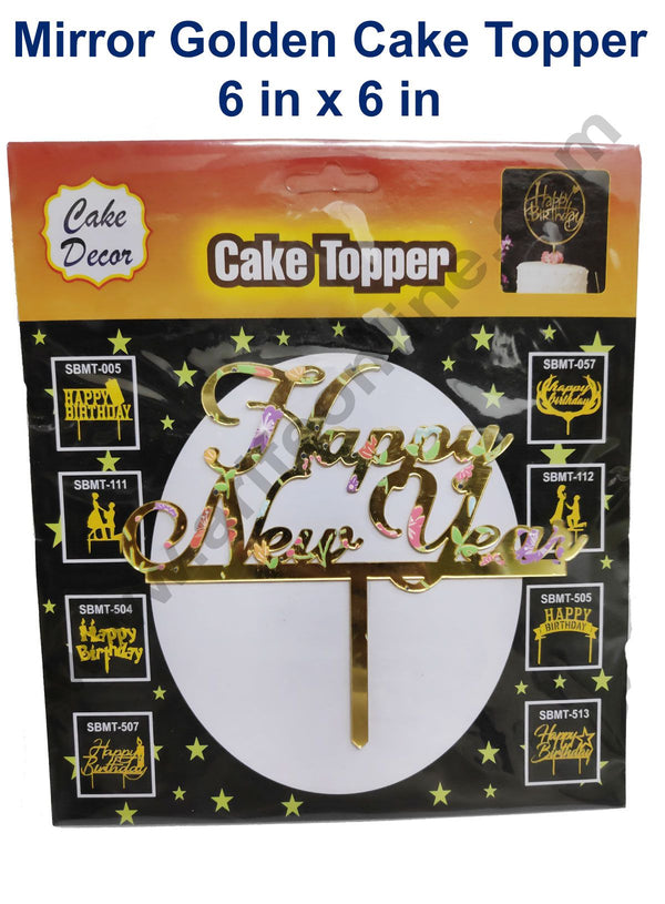Cake Decor 6 inch Mirror with Printed Finshing Acrylic Cake Topper Happy New Year