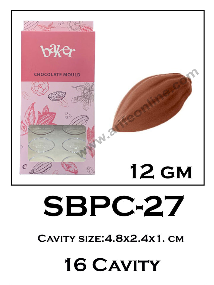 Cake Decor 16 Cavity Bean Shape Polycarbonate Chocolate Mould SBPS-022