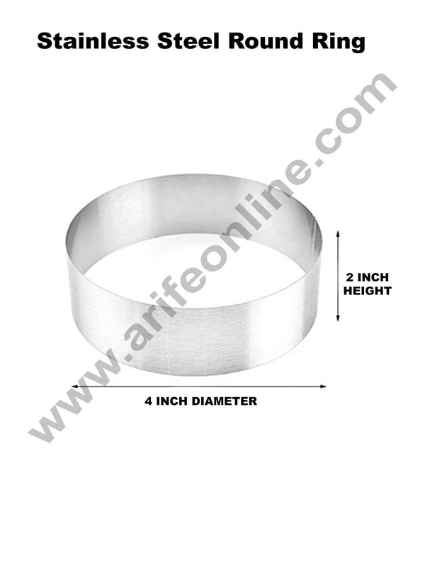 Cake Decor Round Cake Ring and Burger Ring Stainless Steel Heavy Ring (4 inch Diameter X 2 inch Height )