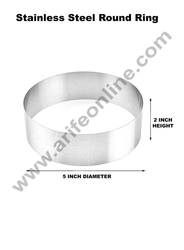 Cake Decor Round Cake Ring and Burger Ring Stainless Steel Heavy Ring (5 inch Diameter X 2 inch Height )