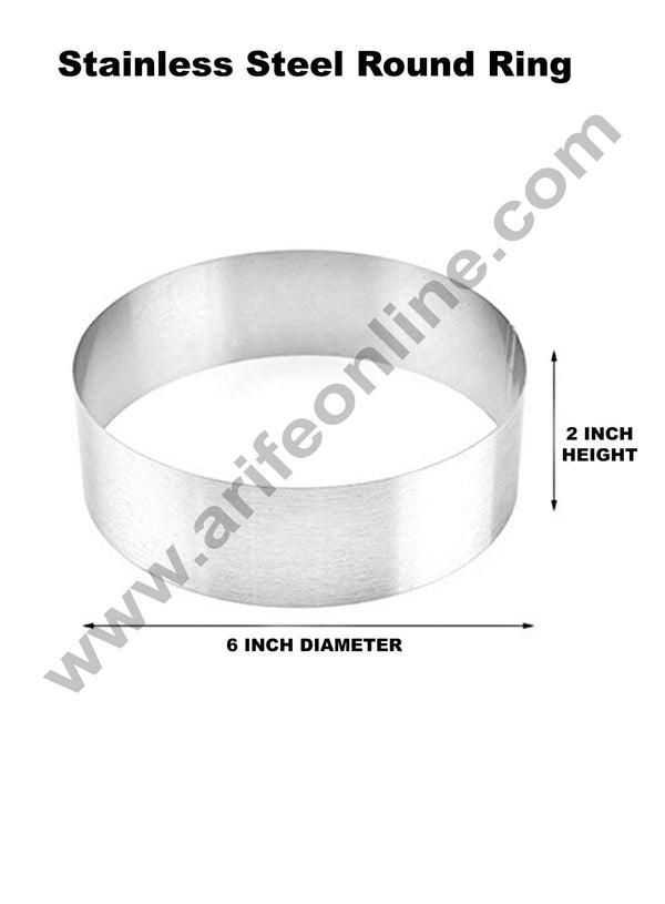 Cake Decor Round Cake Ring and Burger Ring Stainless Steel Heavy Ring (6 inch Diameter X 2 inch Height )