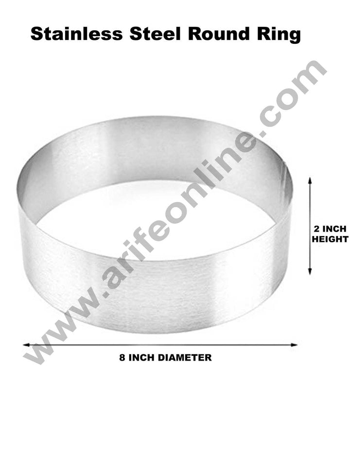 Cake Decor Round Cake Ring and Burger Ring Stainless Steel Heavy Ring (8 inch Diameter X 2 inch Height )
