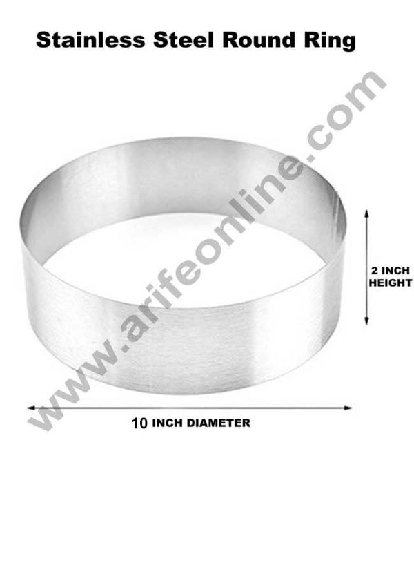 Cake Decor Round Cake Ring and Burger Ring Stainless Steel Heavy Ring (10 inch Diameter X 2 inch Height )