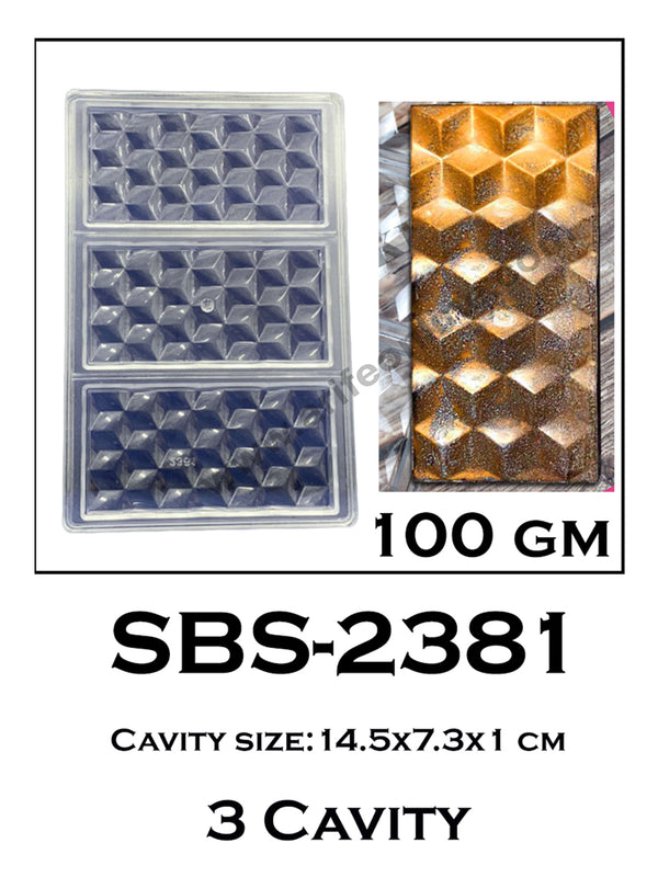 Cake Decor 3 Cavity Bar Polycarbonate Chocolate Mould SBS-2381