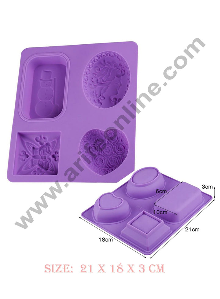 Cake Decor 4 Cavity Heart, Rectangle, Oval, Square with Butterfly Silicone Moulds for Soaps and Chocolate Jelly Desserts Mould