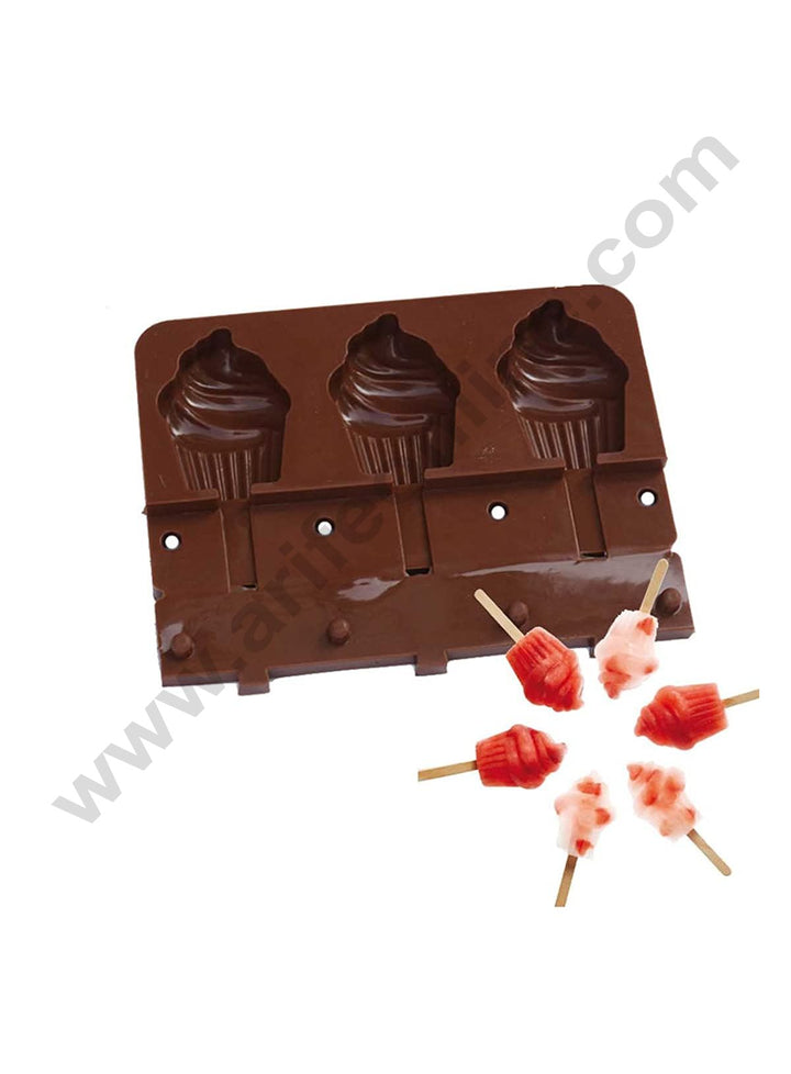 Cake Decor 3 Cavity Ice Cream Shaped Cupcake Pocket Shaped Silicone Mould