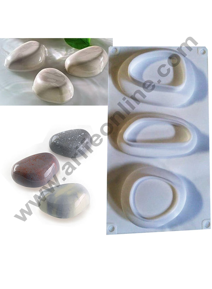 Cake Decor Silicon 3 Cavity Zen100 Stone Shape Cake Mould Mousse Cake Mould Silicon Moulds SBSM-504-1