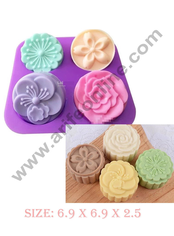 Cake Decor 4 Cavity Mix Flower Rose Silicone Moulds for Soaps and Chocolate Jelly Desserts Mould