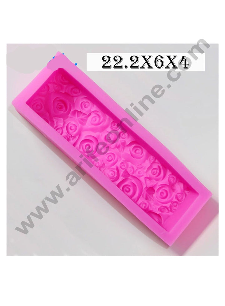 Cake Decor Silicon Medium Rectangular With Rose Soap /Cake /Loaf Mold Size :22.2 x 6 x 4 CM