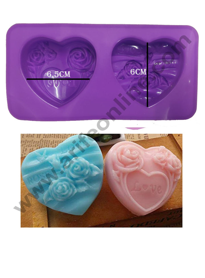 Cake Decor 2 Cavity Heart Rose Love Silicone moulds for Soaps Chocolate Jelly Desserts All Purpose Mould