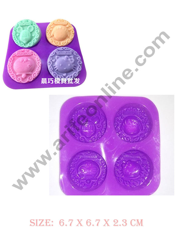 Cake Decor 4 Cavity Mickey,Xiaowanzi, Doraemon, Helloktty Silicone Moulds for Soaps and Chocolate Jelly Desserts Mould