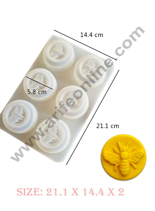 Cake Decor 6 Cavity Round Bee Honeycomb Design Silicone Moulds for Soaps and Chocolate Jelly Desserts Mould