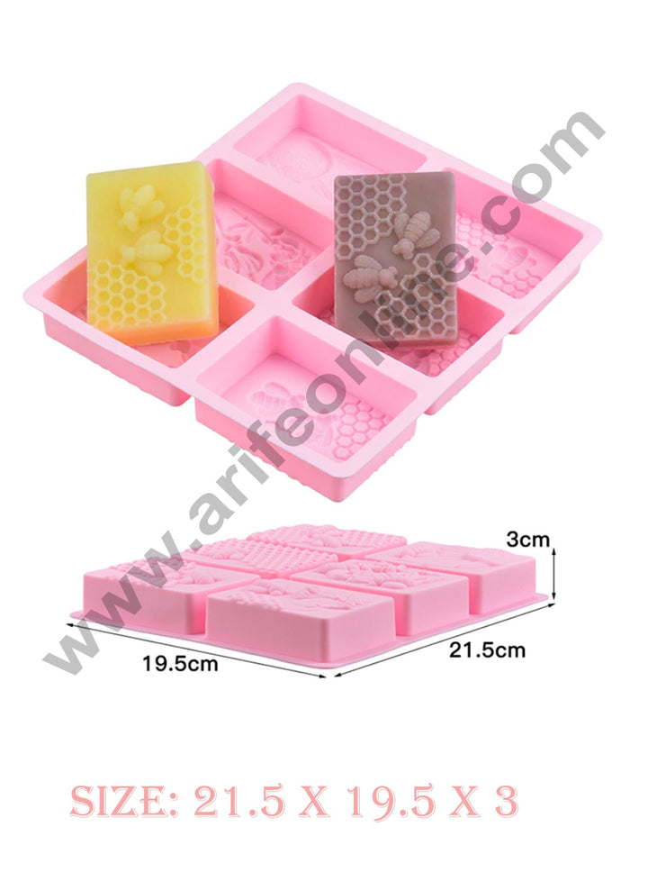 Cake Decor 6 Cavity Rectangle Bee Honeycomb Design Silicone Moulds for Soaps and Chocolate Jelly Desserts Mould