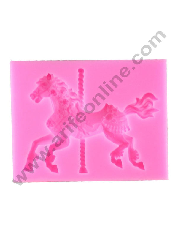 Cake Decor 1pcs Silicone Fondant Mould 3D Horse With Pole Cake Decorating