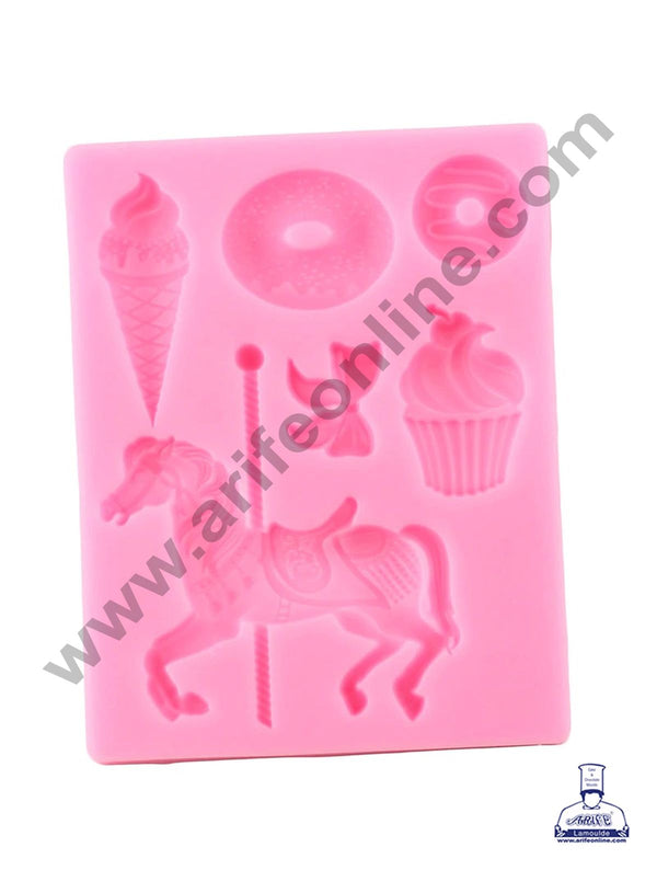 Cake Decor 6 Cavity Unicorn Cupcake Ice Cream And Bow Silicone Mold for Cake Decoration