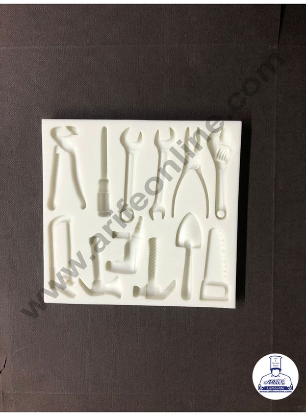 Cake Decor Silicone 12 Cavity Hammer Drill Machine Screw Driver and Saw Fondant Marzipan Mould