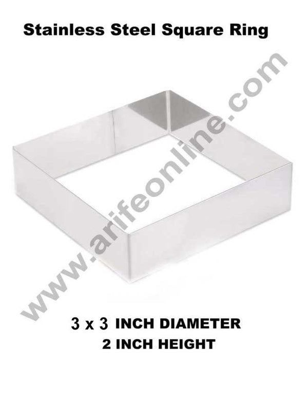Cake Decor Square Cake Ring Stainless Steel Cutter Heavy Ring (3x3 inch Diameter X 2 inch Height )