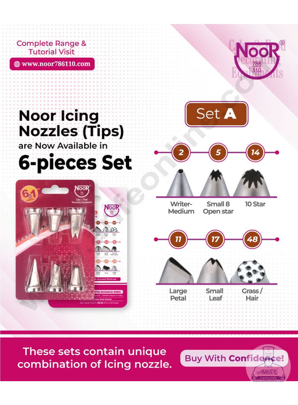 Cake Decor 6 Pieces Noor Icing Nozzles Set Pastry Tips Cupcake Cake & Food Decorating Equipment's - Set A