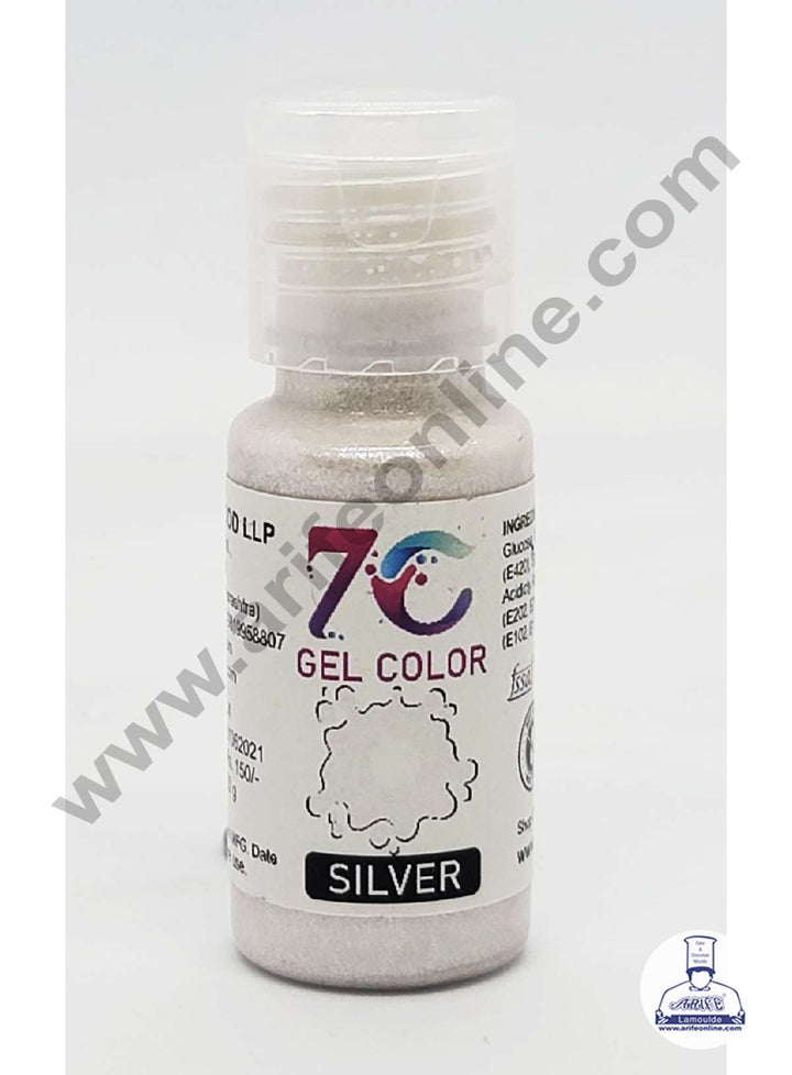 7C Edible Gel Color Food Colouring for Icing, Cakes Decor, Baking, Fondant Colours - Silver