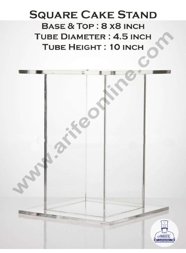 Cake Decor Single Tube Hollow Clear Acrylic Wedding & Party Cake Stand Separators - Square 10 inch Height