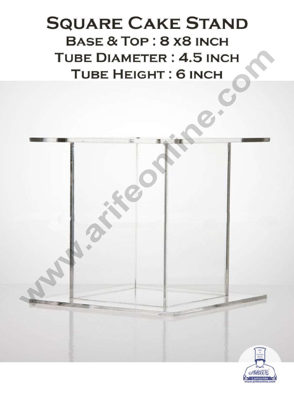 Cake Decor Single Tube Hollow Clear Acrylic Wedding & Party Cake Stand Separators - Square 6 inch Height