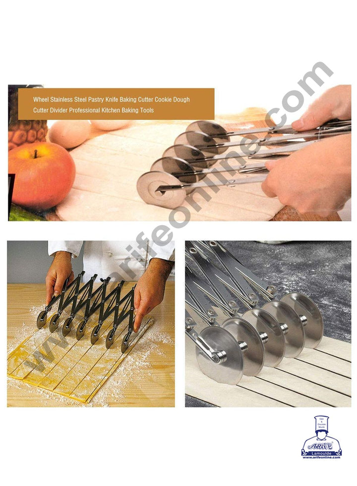 Cake Decor 5 Wheel Pastry Cutter Stainless Steel Expandable Pizza Slicer Multi-Round Pastry Knife Baking Cutter Roller