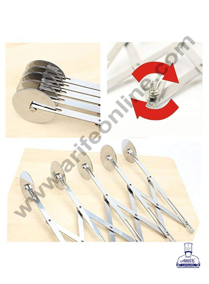 Cake Decor 5 Wheel Pastry Cutter Stainless Steel Expandable Pizza Slicer Multi-Round Pastry Knife Baking Cutter Roller