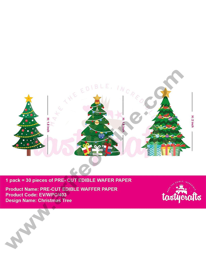 Cake Decor Edible Pre Cut Wafer Paper - Christmas Special Christmas Tree - (Set of 30 pcs)