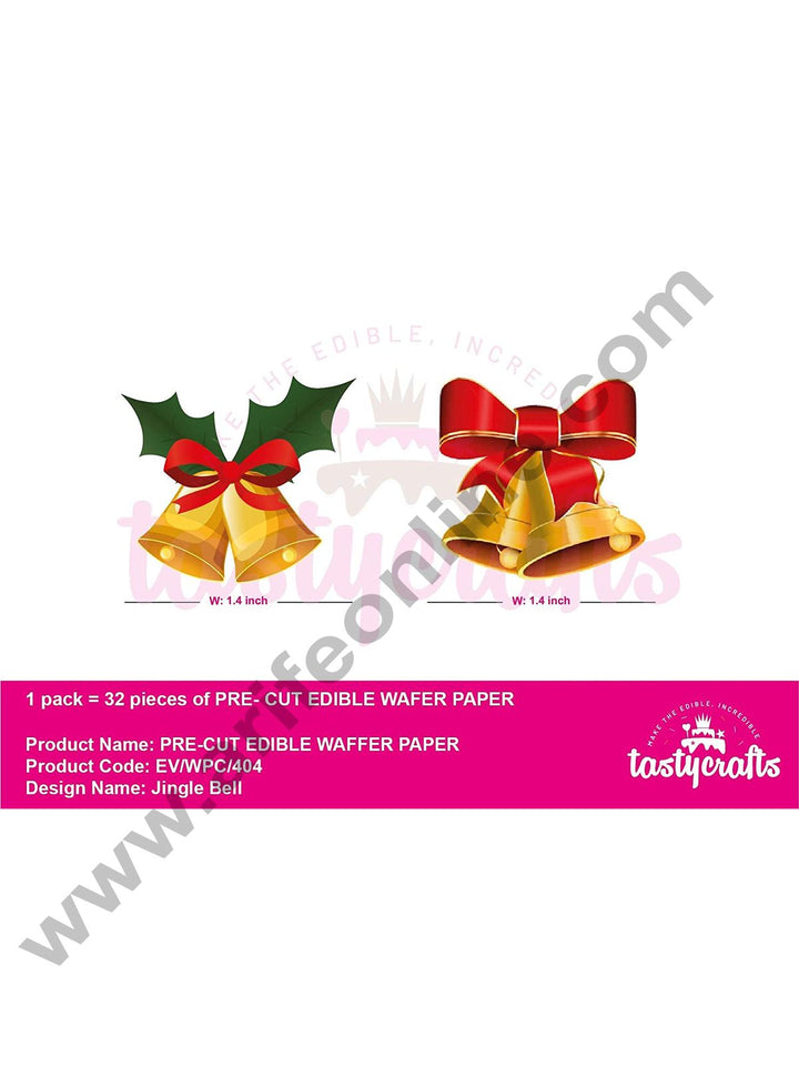 Cake Decor Edible Pre Cut Wafer Paper - Christmas Special Santa Bells - (Set of 32 pcs)