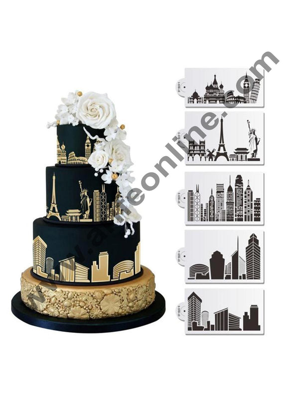 Cake Decor 5Pcs Building Lace Cake Stencils Wedding Cake Cookie Border Side Decoration Tool