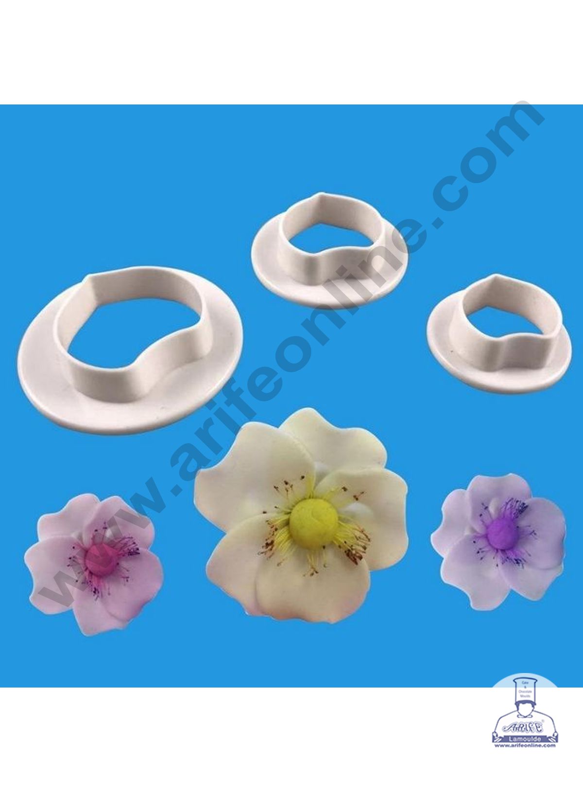 Cake Decor 3 Pieces Set Wild Rose Cutter Fondant Cutters Cupcake Cake