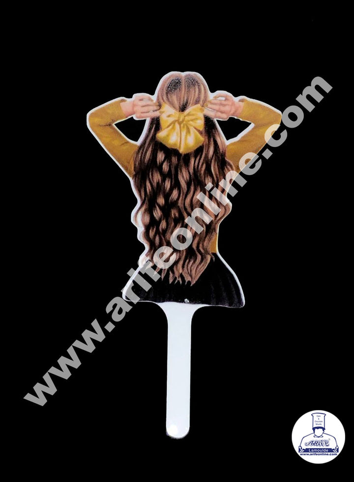 Cake Decor 6 Inches Digital Printed Cake Toppers - Lady With Yellow Ribbon