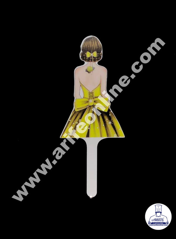 Cake Decor 6 Inches Digital Printed Cake Toppers - Lady With Yellow Big Bow