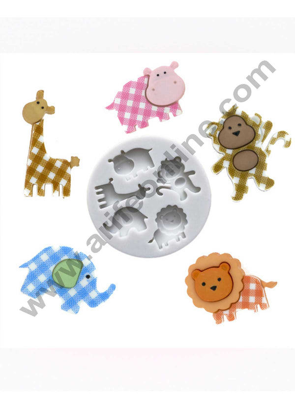 Cake Decor Silicon 5 Cavity Animals Tiger Monkey Cow Elephant Giraffe Silicone Fondant Mould Marzipan Mould