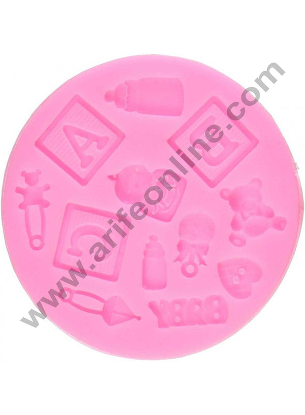 Cake Decor Silicon 12 Cavity Baby Girl Teddy Bear  Bottle A B C Block Pins Silicone Fondant Mould Marzipan Mould