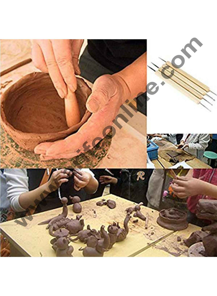 Cake Decor 4pcs Stainless Steel Ball Stylus Polymer Clay Pottery Ceramics Sculpting Handmade Modeling Tools Set with Wooden Handle and Painting Tool